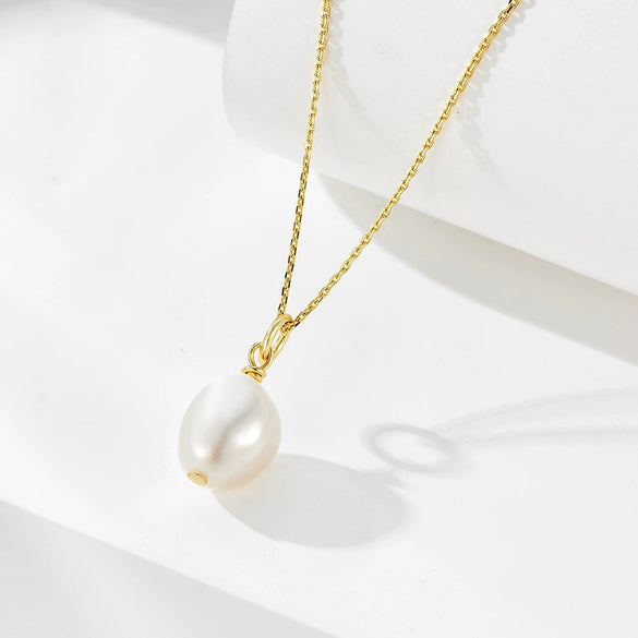 Women's S925 Sterling Silver Natural Freshwater Pearl Geometric Baroque Asymmetrical Pendant Clavicle Chain Set With Diamonds