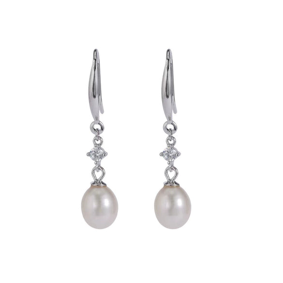 Women's S925 Sterling Silver Natural Freshwater Pearl Geometric Ear Hook Earrings Light Luxury Minimalist Elegant Exquisite Pearl Inlay Design