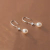 Women's S925 Sterling Silver Natural Freshwater Pearl Geometric Ear Hook Earrings Light Luxury Minimalist Elegant Exquisite Pearl Inlay Design