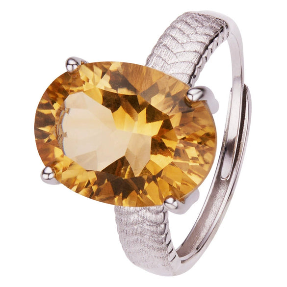 Women's S925 Sterling Silver Natural White Crystal Citrine Amethyst Geometric Ring Jewelry