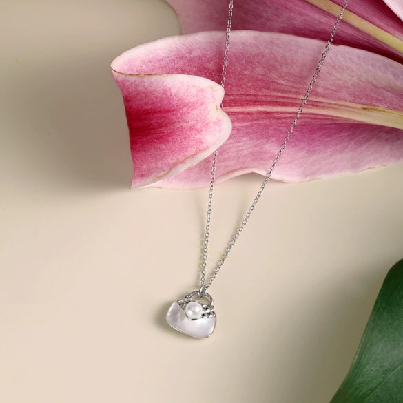 Women's S925 Sterling Silver Necklace With Freshwater Pearl And Geometric Design Electroplated