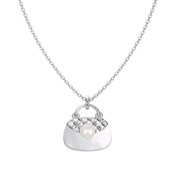 Women's S925 Sterling Silver Necklace With Freshwater Pearl And Geometric Design Electroplated
