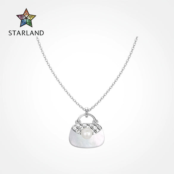 Women's S925 Sterling Silver Necklace With Freshwater Pearl And Geometric Design Electroplated