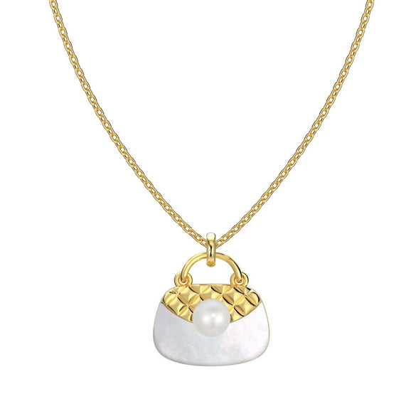 Women's S925 Sterling Silver Necklace With Freshwater Pearl And Geometric Design Electroplated
