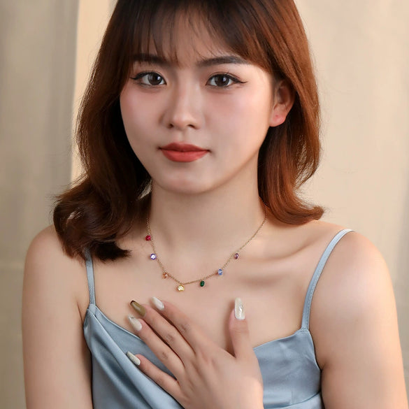 Women's S925 Sterling Silver Niche Geometric Inlaid Zircon Clavicle Chain