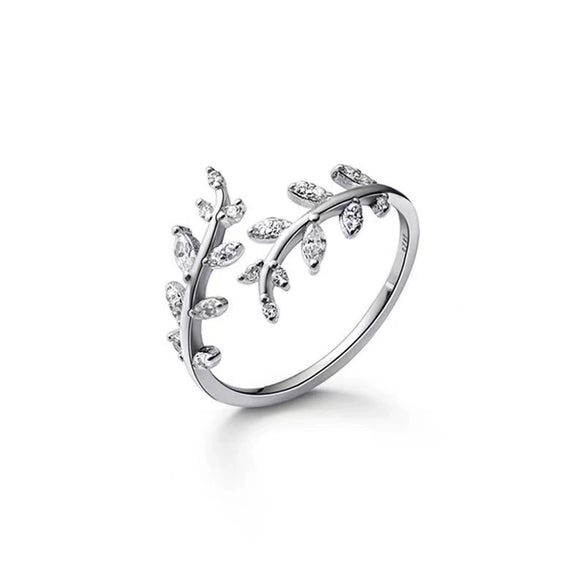 Women's S925 Sterling Silver Open Flower Branch Leaf Geometric Ring With Electroplating