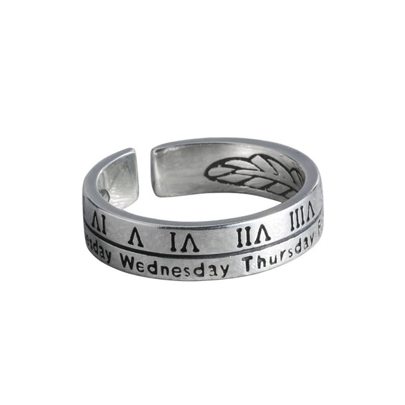 Women's S925 Sterling Silver Open Ring With Roman Numerals And Electroplating Treatment