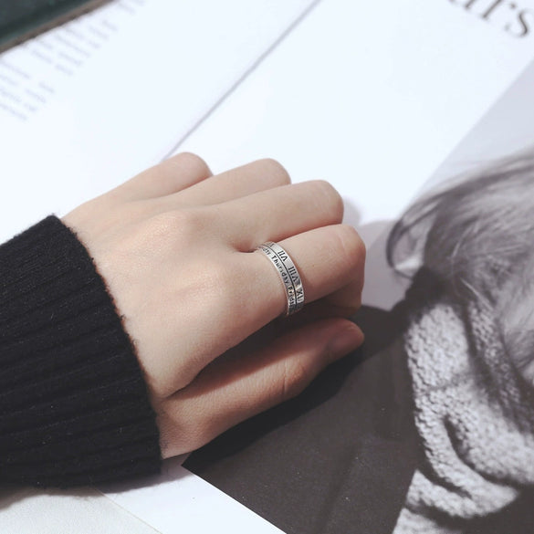 Women's S925 Sterling Silver Open Ring With Roman Numerals And Electroplating Treatment