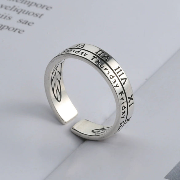 Women's S925 Sterling Silver Open Ring With Roman Numerals And Electroplating Treatment