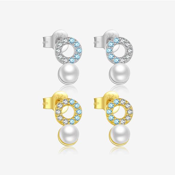 Women's S925 Sterling Silver Pearl Ear Nail With Geometric Style And Electroplated Platinum 18K Gold