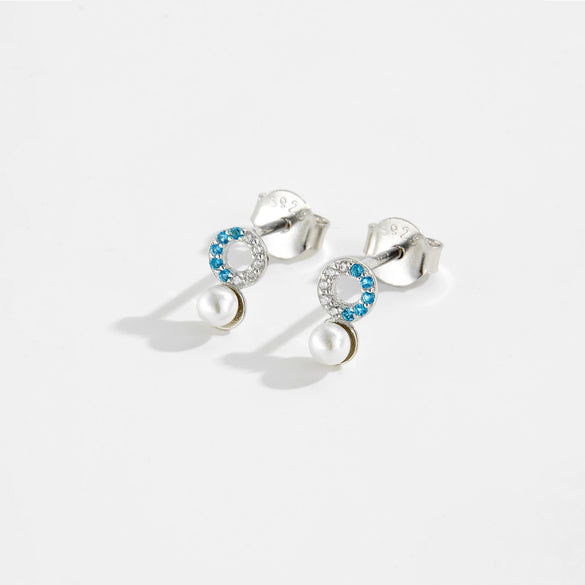 Women's S925 Sterling Silver Pearl Ear Nail With Geometric Style And Electroplated Platinum 18K Gold