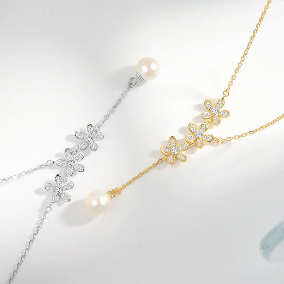 Women’s S925 Sterling Silver Pearl Pendant Necklace With Geometric Clavicle Chain Electroplated Fashion Jewelry