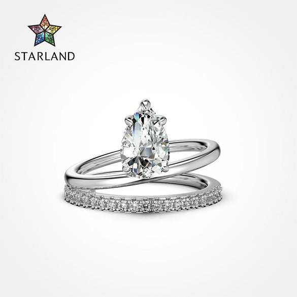 Women's S925 Sterling Silver Pearshaped Zircon Inlaid Irregular Doublelayer Geometric Electroplated Ring