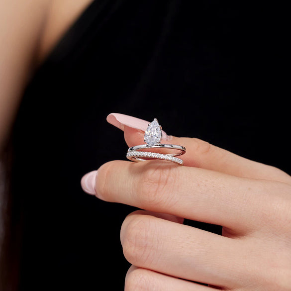 Women's S925 Sterling Silver Pearshaped Zircon Inlaid Irregular Doublelayer Geometric Electroplated Ring