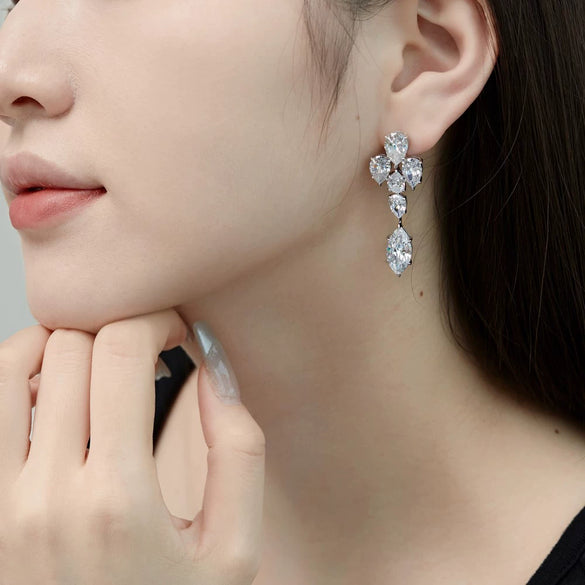 Women's S925 Sterling Silver Raindrop Zircon Pendant Ear Studs Geometric Style Electroplated Accessories
