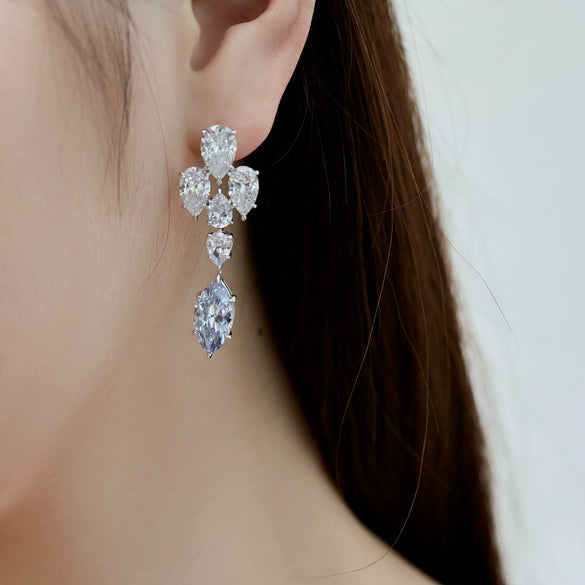 Women's S925 Sterling Silver Raindrop Zircon Pendant Ear Studs Geometric Style Electroplated Accessories
