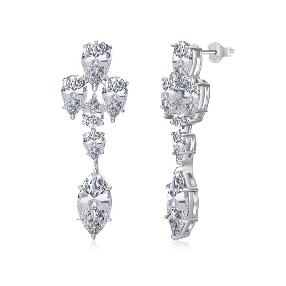 Women's S925 Sterling Silver Raindrop Zircon Pendant Ear Studs Geometric Style Electroplated Accessories