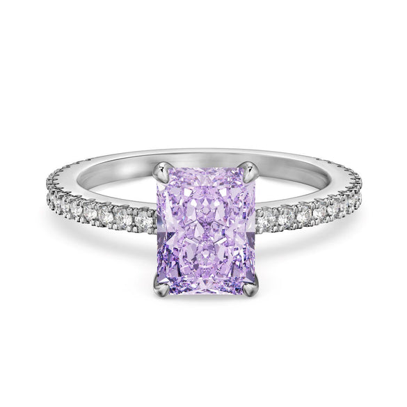 Women's S925 Sterling Silver Rectangular Geometric Style Ring With 8A Ice Flower Zirconium Simulated High Carbon Diamond Electroplated