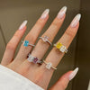 Women's S925 Sterling Silver Rectangular Geometric Style Ring With 8A Ice Flower Zirconium Simulated High Carbon Diamond Electroplated