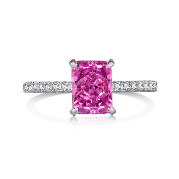 Women's S925 Sterling Silver Rectangular Geometric Style Ring With 8A Ice Flower Zirconium Simulated High Carbon Diamond Electroplated