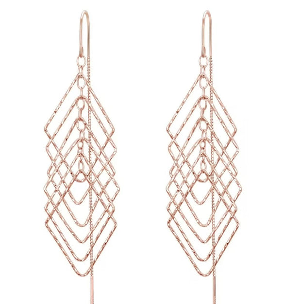 Women's S925 Sterling Silver Rhombus Inlaid Long Tassel Earrings Fashion Elegant Geometric Drop Earrings