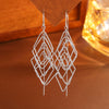 Women's S925 Sterling Silver Rhombus Inlaid Long Tassel Earrings Fashion Elegant Geometric Drop Earrings