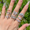 Women's S925 Sterling Silver Ring With Crown Bow Water Drop Horse Eye Zircon Design Geometric Light Luxury Style Electroplated