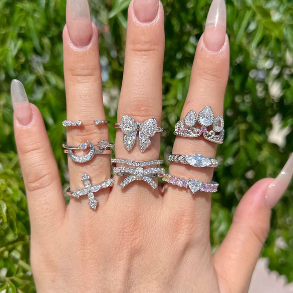 Women's S925 Sterling Silver Ring With Crown Bow Water Drop Horse Eye Zircon Design Geometric Light Luxury Style Electroplated