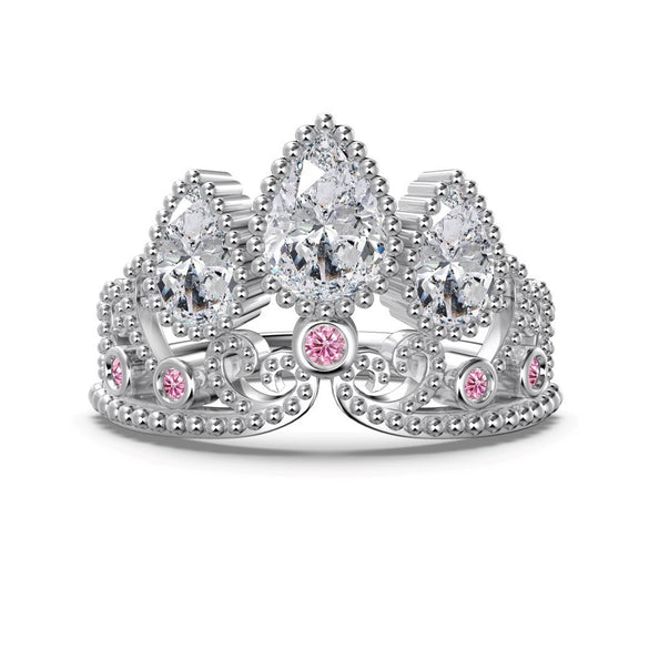 Women's S925 Sterling Silver Ring With Crown Bow Water Drop Horse Eye Zircon Design Geometric Light Luxury Style Electroplated