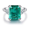 Women's S925 Sterling Silver Ring With Emerald And Geometric Style Electroplated