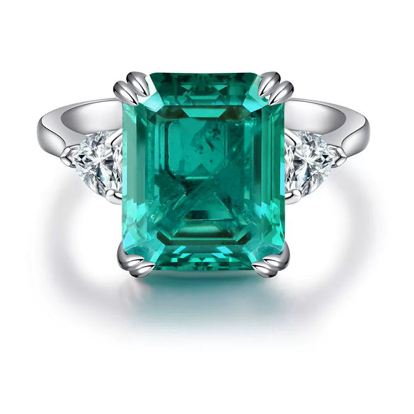 Women's S925 Sterling Silver Ring With Emerald And Geometric Style Electroplated