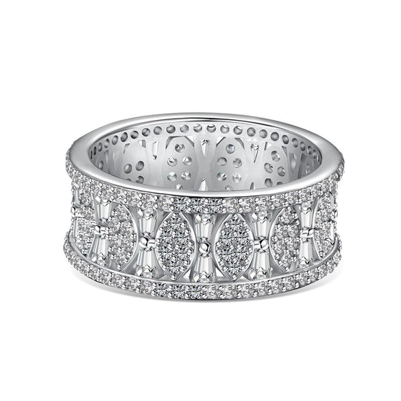 Women's S925 Sterling Silver Ring With Full Diamond Zircon Inlaid Geometric Design