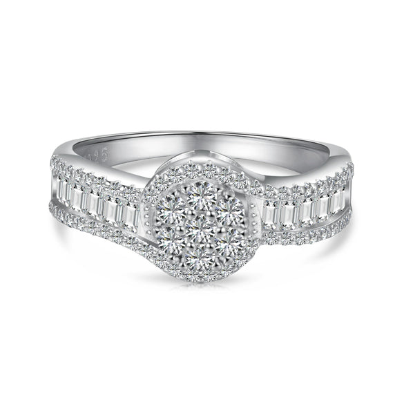 Women's S925 Sterling Silver Ring With Full Diamond Zircon Inlaid Geometric Design