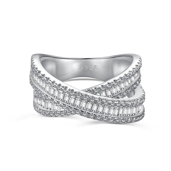 Women's S925 Sterling Silver Ring With Full Diamond Zircon Inlaid Geometric Design
