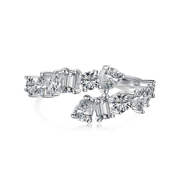 Women's S925 Sterling Silver Ring With Full Diamond Zircon Inlaid Geometric Design