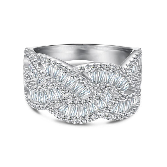 Women's S925 Sterling Silver Ring With Full Diamond Zircon Inlaid Geometric Design