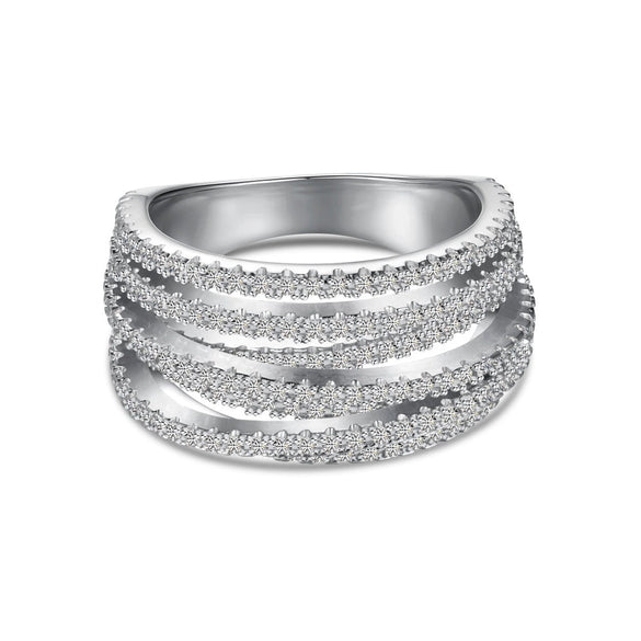 Women's S925 Sterling Silver Ring With Full Zircon Inlaid Heart Drop Geometric Shapes Electroplated