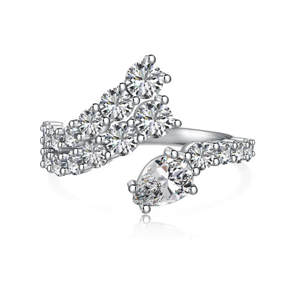 Women's S925 Sterling Silver Ring With Full Zircon Inlaid Heart Drop Geometric Shapes Electroplated