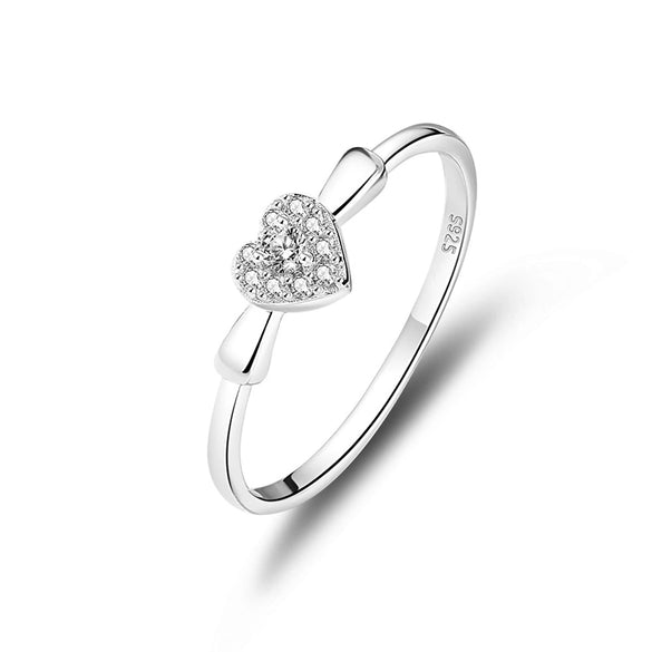 Women's S925 Sterling Silver Ring With Heart And Bow Patterns Electroplated