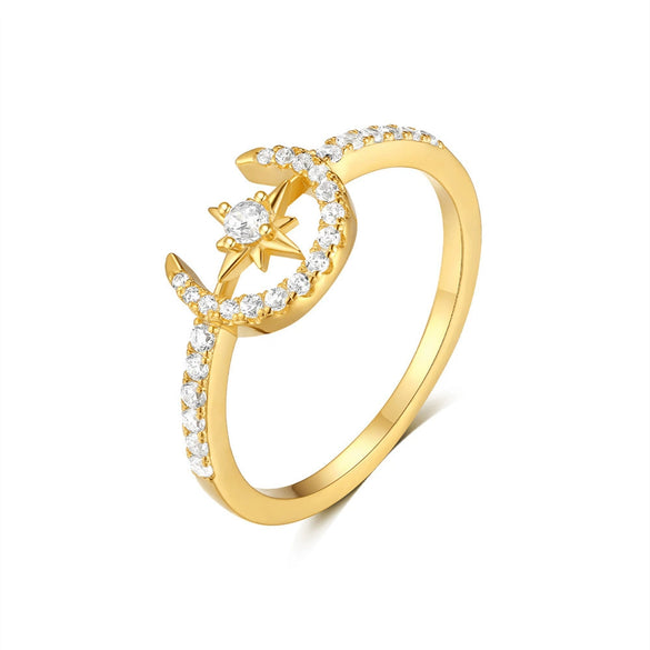 Women's S925 Sterling Silver Ring With High End Niche Design Star Moon Geometric Pattern And Electroplating Process