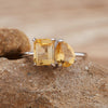 Women's S925 Sterling Silver Ring With Natural Topaz Garnet Amethyst Citrine Double Main Stone Geometric Drop Shape Crystal Set