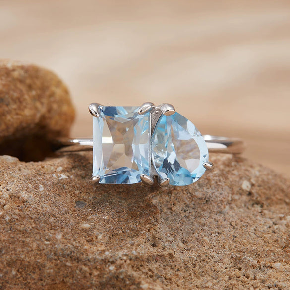 Women's S925 Sterling Silver Ring With Natural Topaz Garnet Amethyst Citrine Double Main Stone Geometric Drop Shape Crystal Set