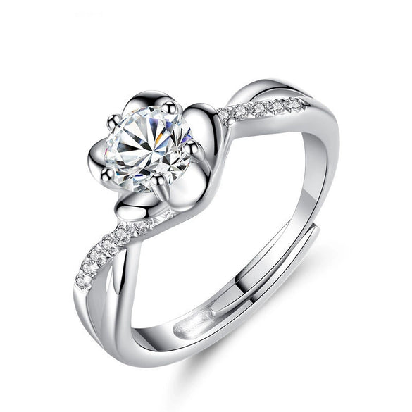 Women's S925 Sterling Silver Ring With Simulation Diamond And Plum Blossom Design Electroplated