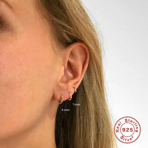 Women's S925 Sterling Silver Round Geometric Zircon Stud Earrings