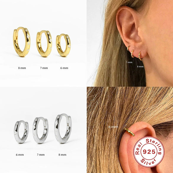 Women's S925 Sterling Silver Round Geometric Zircon Stud Earrings