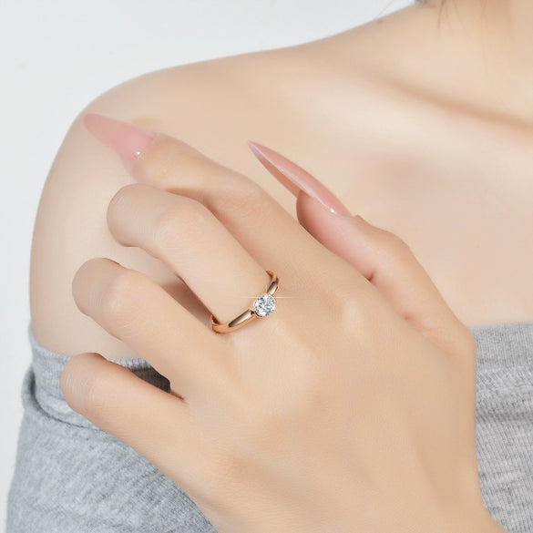 Women's S925 Sterling Silver Round Moissanite Ring With Eight Heart And Eight Arrows Cutting And Geometric Pattern