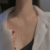Women's S925 Sterling Silver Simple Geometric Bean And Round Bead Tassel Necklace Adjustable Box Chain Clavicle Necklace Electroplated
