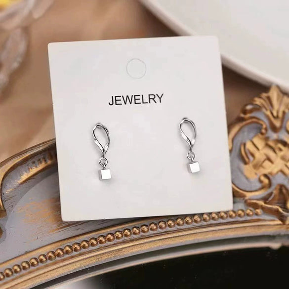 Women's S925 Sterling Silver Simple Wave Square Earrings Sweet Minimalist Ear Jewelry
