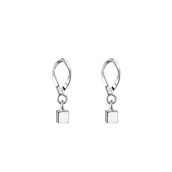 Women's S925 Sterling Silver Simple Wave Square Earrings Sweet Minimalist Ear Jewelry