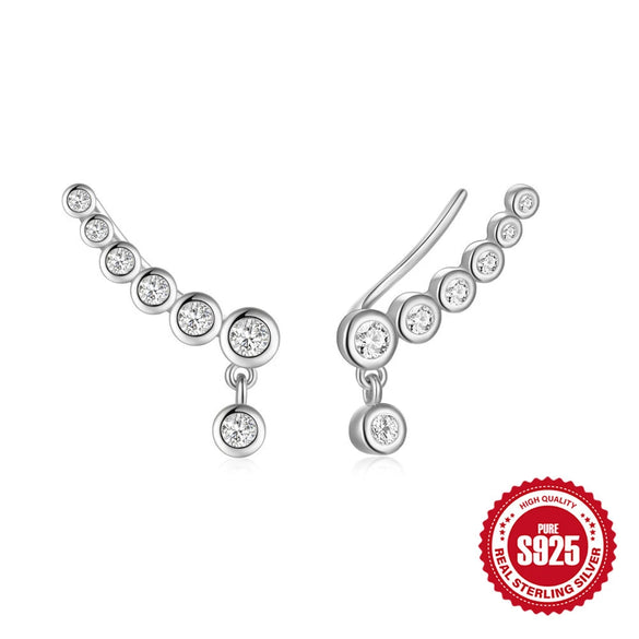 Women's S925 Sterling Silver Single Row Round Diamond Geometric Ear Clips With Fashion Niche Design Sense